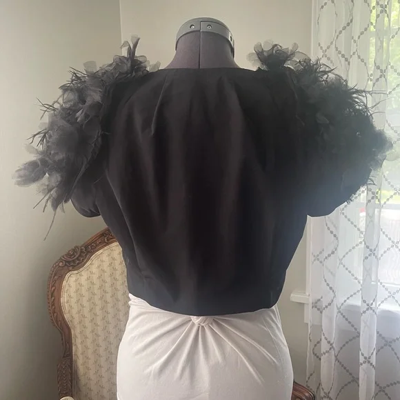 BCBG cropped dressy jacket with feathered sleeves - Picture 2 of 8